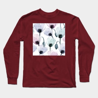 Seamless Watercolor Pattern With Transparent Poppy Flower Long Sleeve T-Shirt